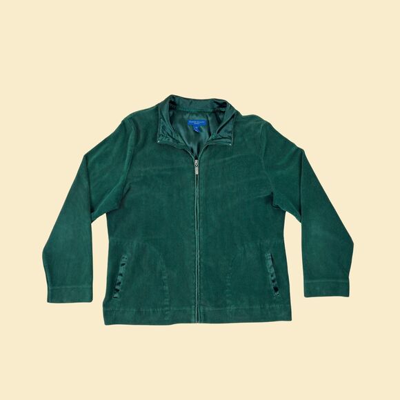 Vintage Y2K XL velour Karen Scott ribbed jacket, 2000s green corduroy-style - Picture 2 of 9